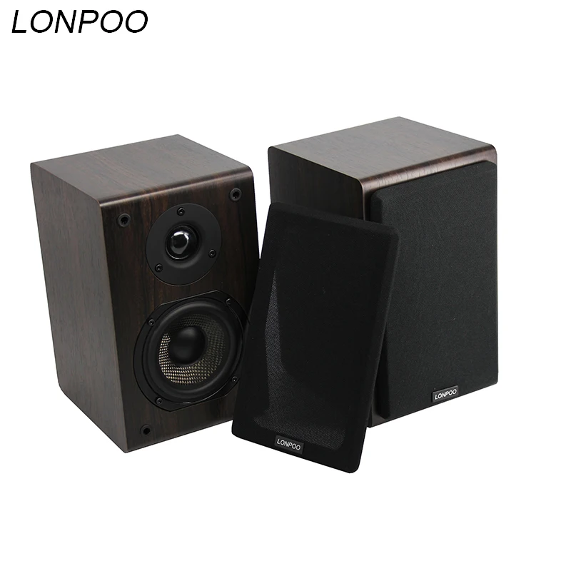 

LONPOO Bluetooth Speakers Wireless Bookshelf Speakers Loudspeaker Wooden AUX Stereo Sound home theater Subwoofer forPC/Phone