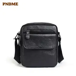 PNDME винтажная мужская сумка через плечо из натуральной кожи, сумка-мессенджер, кожный слой головы, черная Повседневная сумка-мессенджер