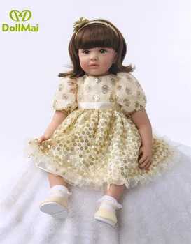 

60cm Silicone Body Reborn Girl Baby Doll Toys Newborn brown hair Princess Babies Doll Lovely Birthday Gift Child Present