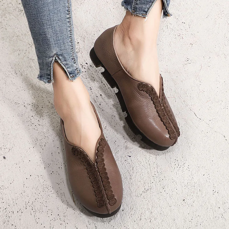

women 2019 genuine leather flats low heel slip on driving shoes spadrilles moccasins toe loafers sapatilha espadrillas H821-276