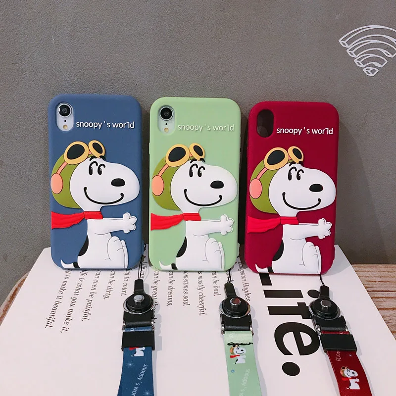 

INS CASES Silicone phone case cartoon with lanyard Case For iPhone 6 6S 7 8 Plus X Full Soft XS MAX CASES