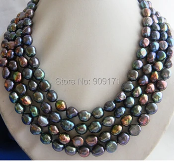 

Free Shipping>>>> 4Strands 18'' 10mm Black Baroque Freshwater Pearl Necklace