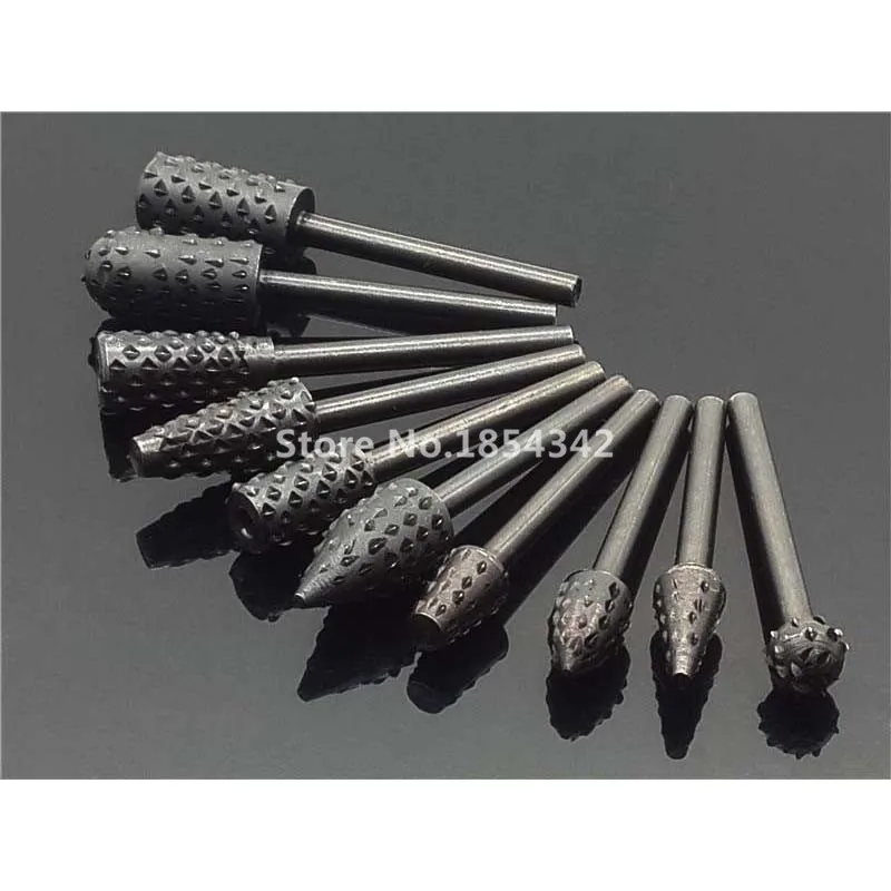 

10pcs Set Rotary Rasp File 3mm Shank Burr File Rasp Woodworking Drill Bits HSS Rotary File Wood Drilling Carving Artifact Tool