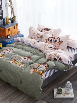 

4 Pcs Bedding Set Cute Lovely Monkey Pattern Cozy Soft Duvet Cover Set