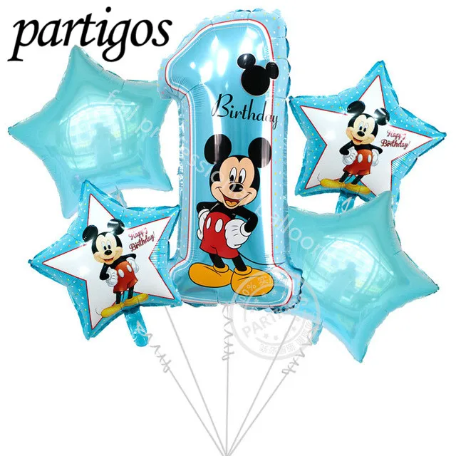 

5pcs Happy birthday decoration balloon mickey minnie mouse 18 inch star number Helium Foil Balloons Baby 1th birthday globos