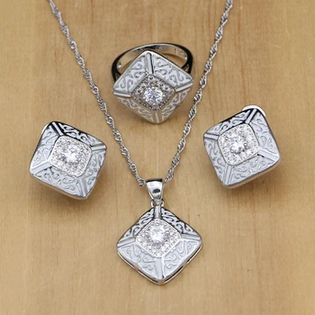 

Silver 925 Jewelry Natural White Cubic Zirconia Stone Jewelry Sets For Women Lucite For Earrings Ladies Nnecklace Set