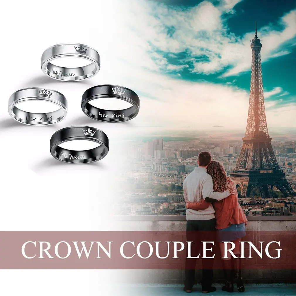 cheap King Queen Crown Rings Stainless Steel Couples Lover #039;s Rings for Men Women Romantic Wedding Engagement Fashion Jewelry