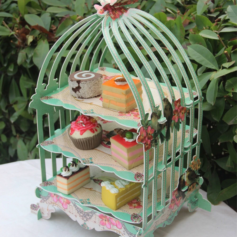 Support A Cupcakes En Carton A 3 Couches Presentoir A Gateaux En Forme De Cage A Oiseaux Decoration De Table Aliexpress