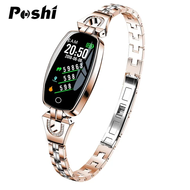 Luxurious Smart Watch Women with Color Screen Silver Gold Tone Steel