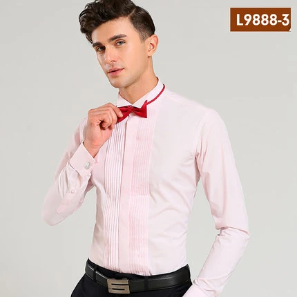 Новая французская запонка мужские рубашки с длинным рукавом мужские смокинговые рубашки мужские свадебные рубашки для мужчин - Цвет: pink