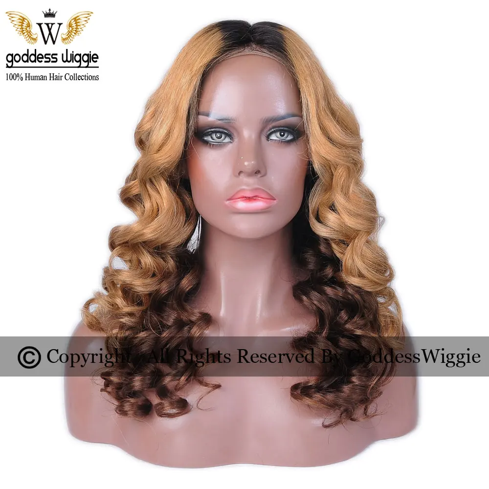 5A Remi Hair Ombre Glueless Full Lace Curly Human Hair Wigs/Middle Part