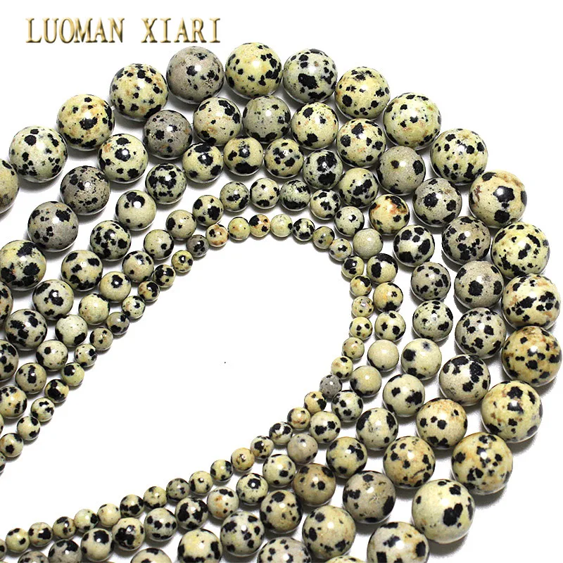 Бусины из натурального далматинского камня для самостоятельного изготовления ювелирных изделий браслет ожерелье 4 мм 6 мм 8 мм 10 мм 12 мм 15,5''