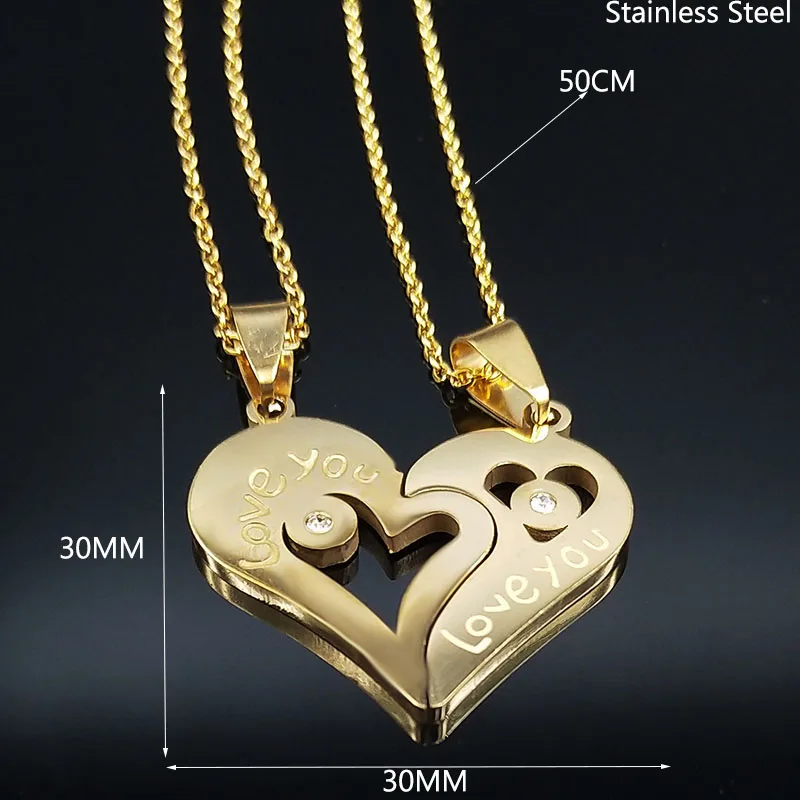 2 PCS Love Couple Heart Stainless Steel Necklace Men Women Jewelry Gold Color Necklace Jewellery Valentine s Day Gift N753 AliExpress