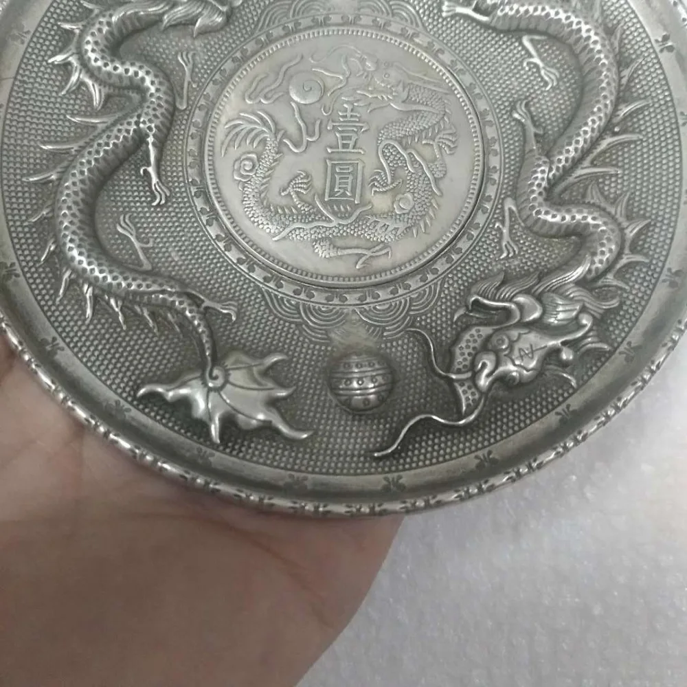 8,9 см*/Китай Тибет серебряные монеты пластины играть жемчужная Статуэтка дракона