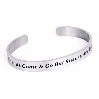 

12PC/Lot Engraved Friends Come& Go But Sisters Are Forever Cuff Bangle Women Sis Love Family Bracelets Stainless Steel Wristband