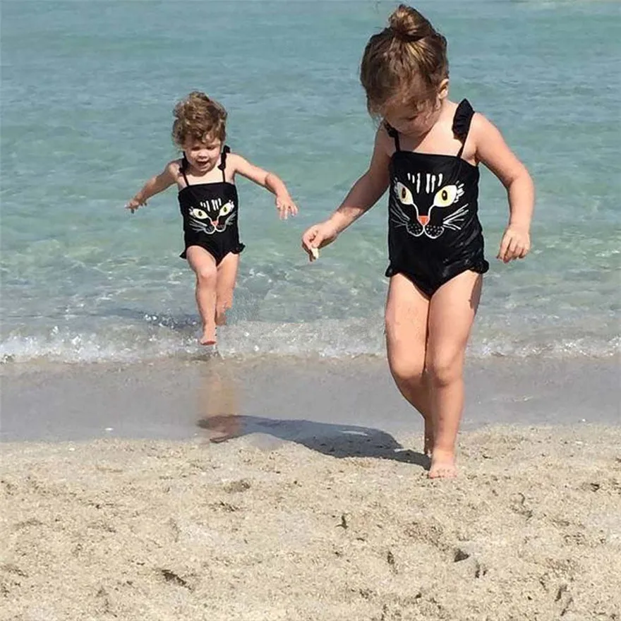 

CHAMSGEND Baby Children Kids Black Cat Print Swimsuit Girls One Piece Bandage Bikini Swimwear Bathing Suit Beachwear Jan 8