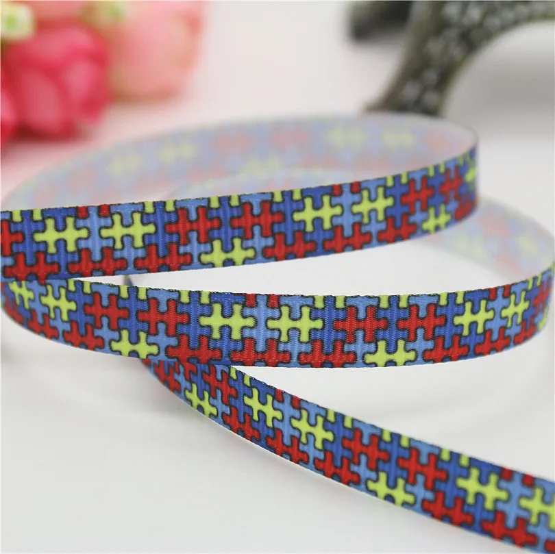 Duwes 3/8 '' аутизма осведомленности камуфляж дерево печатных Grosgrain ленты hairbow головные уборы партии DIY украшения 9 мм oem d681