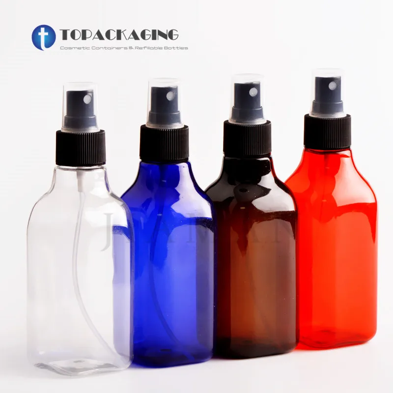 30PCS*200ML Spray Pump Bottle Empty Square Plastic Cosmetic Container Red Perfume Refillable Parfum Pack Blue Fine Mist Atomizer