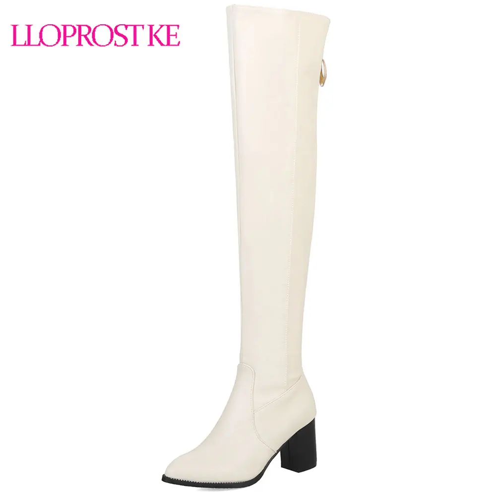 

Lloprost ke Winter 2018 New Over The Knee Women Boots Pointed Toe Zip Footwear Casual Female Boot Thick Heel Shoes Women D507