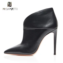 Prova Perfetto/Большие размеры 34-43; женские кожаные ботильоны черного цвета; коллекция года; зимняя обувь; Модные полусапоги с острым носком на тонком высоком каблуке