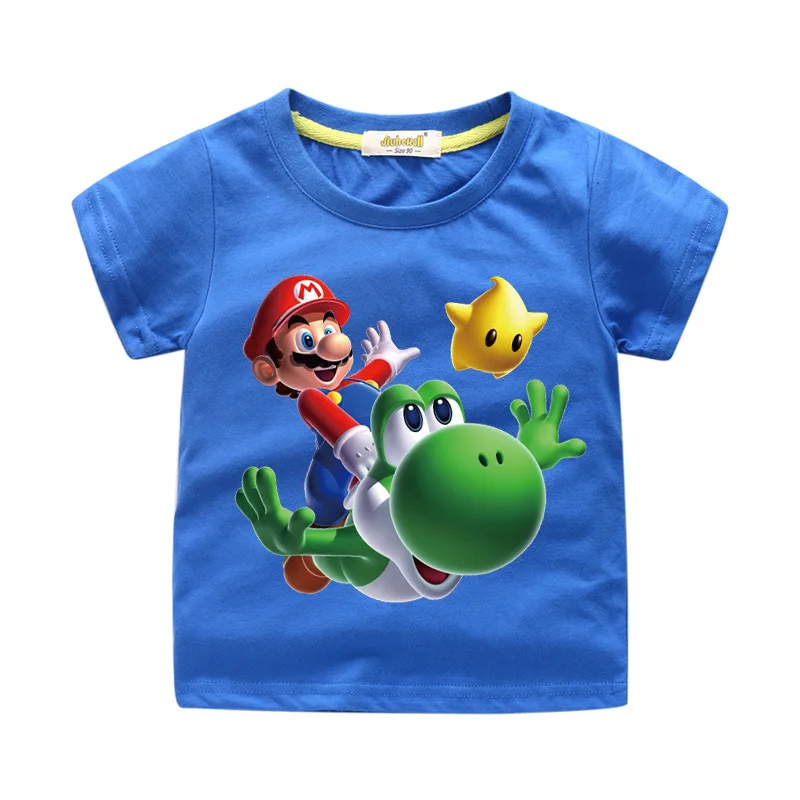 blue Футболка Super Mario Bros, детские топы для маленьких мальчиков и девочек, хлопковая Футболка с 3d принтом, одежда года, детские летние футболки с короткими рукавами - Цвет: blue