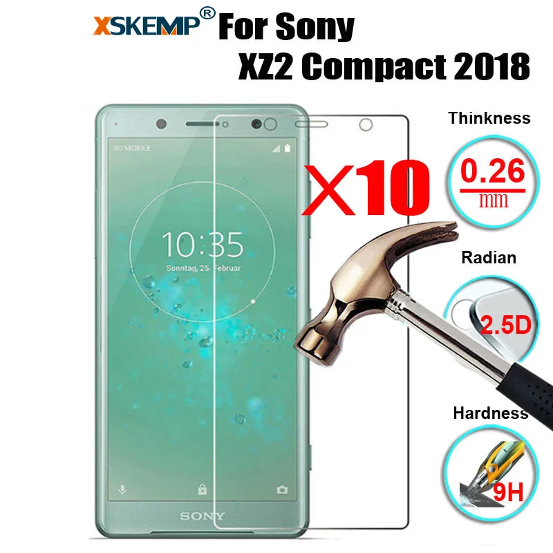 

XSKEMP 10Pcs/Lot 9H Hardness Screen Protector For Sony XZ2 Compact 2018 Ultra Clear Shockproof HD Tempered Glass Protective Film