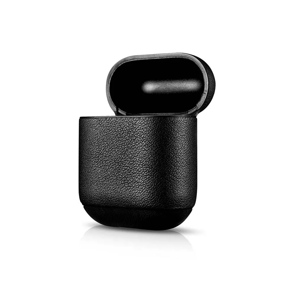 JINSERTA чехол для наушников для Airpods из натуральной кожи, чехол для наушников, аксессуары для наушников, защитный чехол для беспроводной гарнитуры - Цвет: black