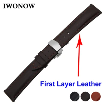 

Cowhide Genuine Leather Watch Band 22mm for Pebble Time / Steel Butterfly Buckle Strap Quick Release Wrist Belt Bracelet