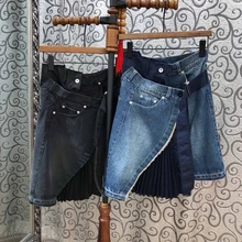 Новинка 0204 года; сезон весна; плиссированная юбка с карманами; цвет в тон; короткая юбка в ковбойском стиле; юбки для женщин; европейский стиль