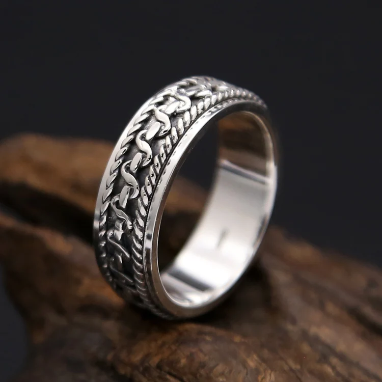 Solid Silver 925 Rotating Spinner Rings Men Lucky Band 100 Real 925
