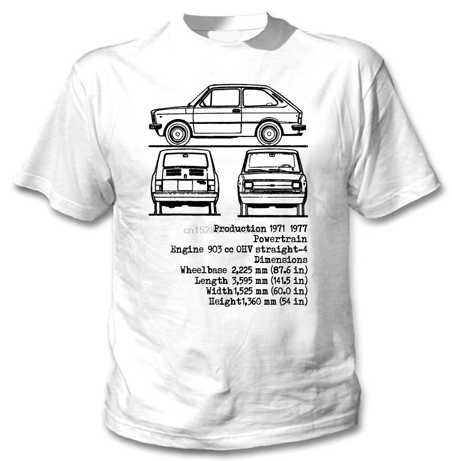 

FIAT 127 INSPIRED - NEW WHITE COTTON TSHIRT