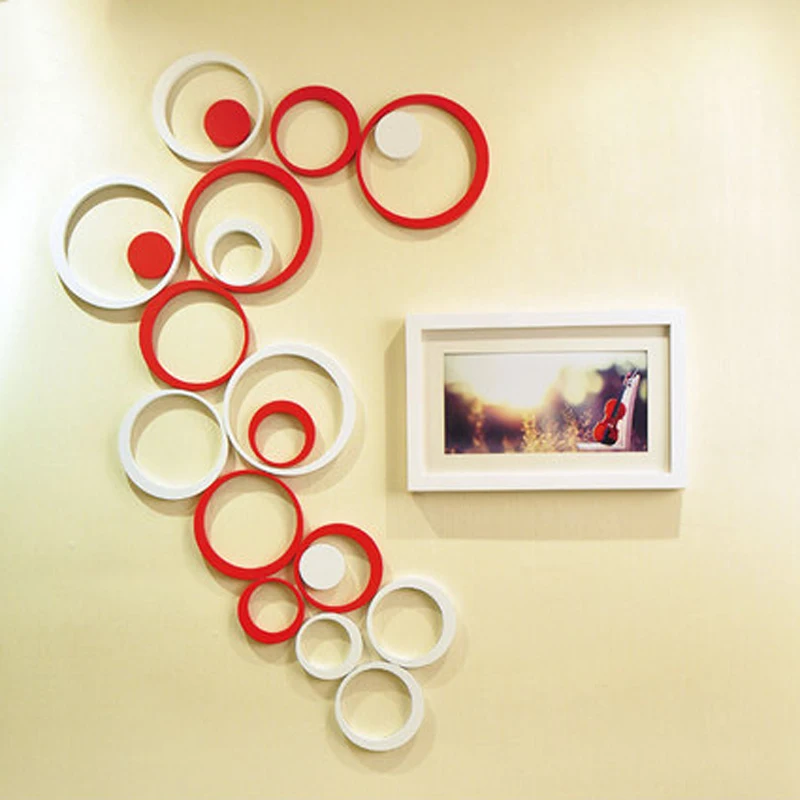 5Pcs DIY  Modern 3D Circles Ring Wall Stickers DIY Indoor Room Wall Home Decor
