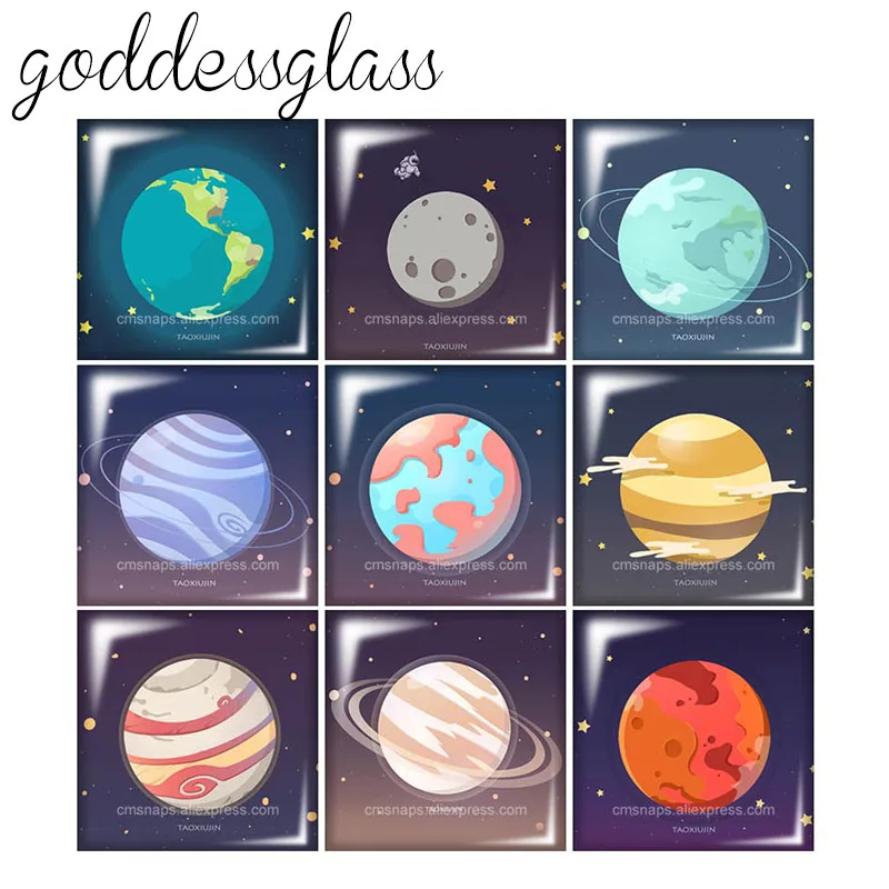 

New Beauty Universe planets earth 12mm/20mm/25mm/30mm Square photo glass cabochon demo flat back Making findings FB0269