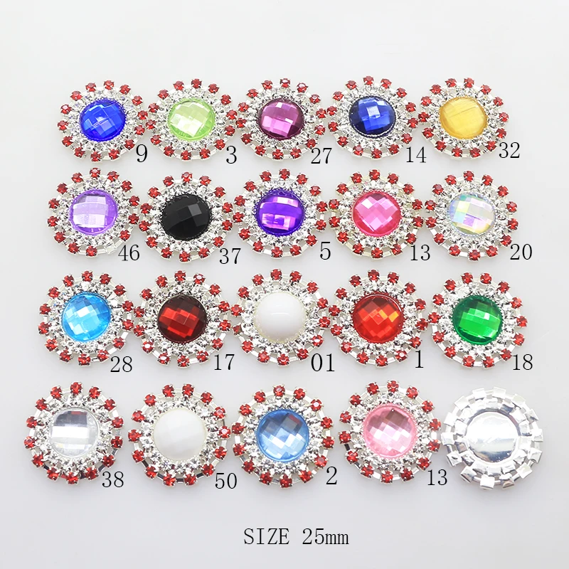 

New 10 pcs/Lot 25 mm Acrylic Round Rhinestone Buttons Wedding Invitations Clothing Decorate DIY Crafts Hair Accessories
