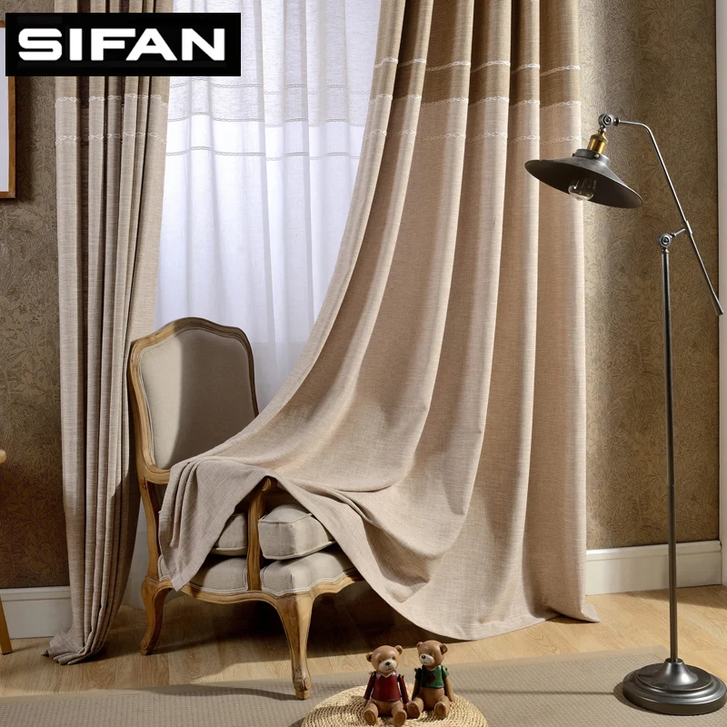 Japan Style Thick Faux Linen Jacquard Curtains for Living Room for Bedroom Window Modern Curtains Made