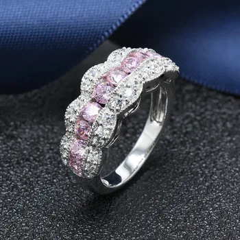 

Hutang S925 sterling silver pink zirconia ring for women wedding engagement fine jewelry best gift for her 2018 new