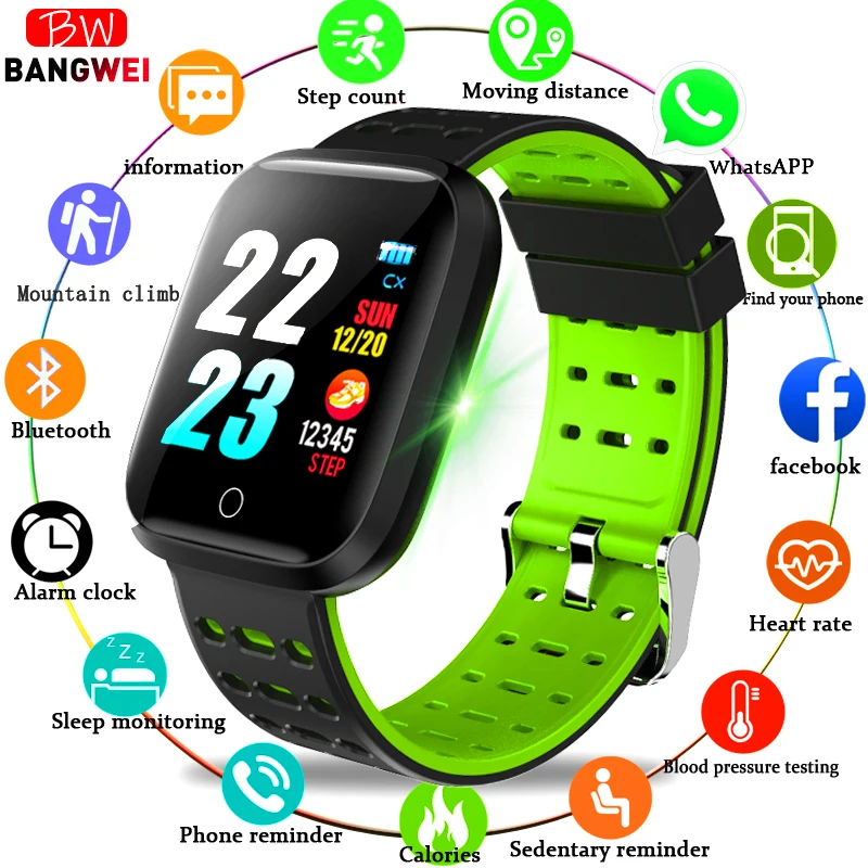 

2019BANGWEI Smart Sport Watch Men Women Heart Rate Sphygmomanometer Watches Pedometer Tracker electronic Clock for Android IOS
