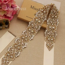 MissRDress ручная вышивка стразами лента для свадебного платья Пояс золотые хрустальные бусины стразы свадебный пояс-лента для свадьбы Длинные платья YS811