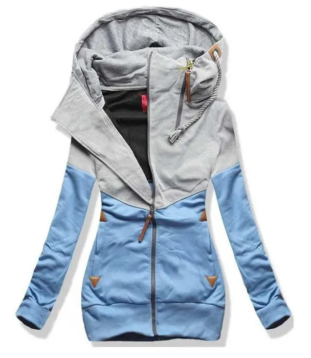 

Autumn Patchwork Hoodies Sweatshirts Women Long Sleeve Pocket Hooded Casual Jacket With Zipper Female Fashion Big Size Warm Tops