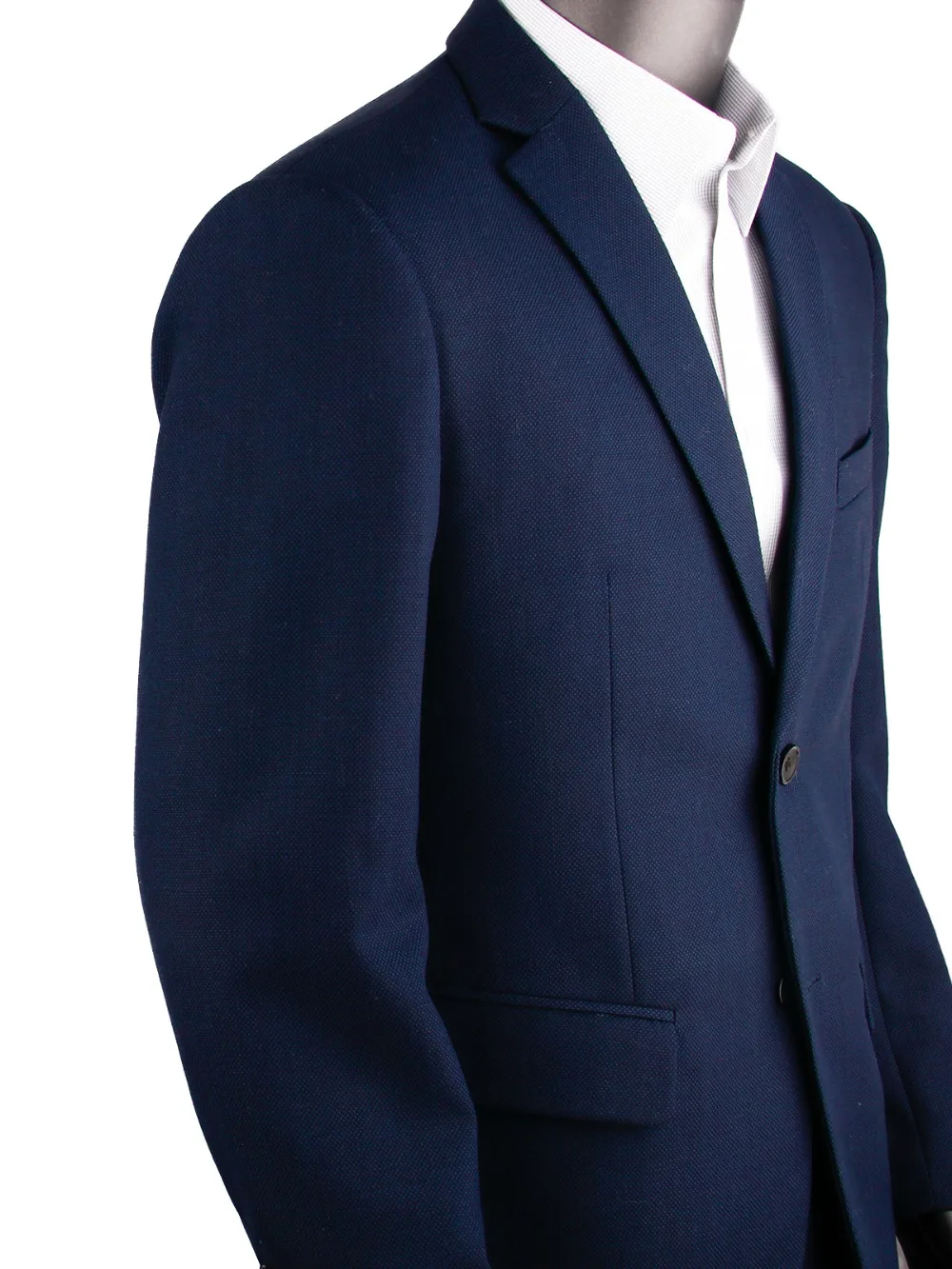 Navy Blue Nailhead Business Men Suits Custom Made Slim Fit Wool Blend Bird-eye Wedding Suits For Men, Tailor Made Groom Suit