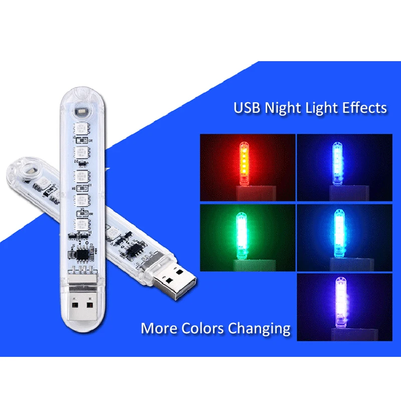 Мини USB ночной Светильник 5 светодиодный s светодиодный светильник переносной RGB5050 книжный светильник s 5V для ПК ноутбуков компьютер Мобильная мощность Кемпинг лампа