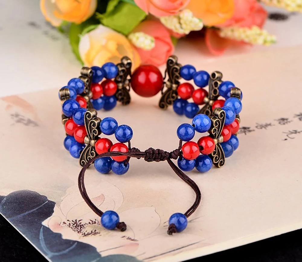 BOEYCJR этнические бусины из натурального камня браслеты и браслеты, бижутерия Синий и Красный бисера браслет для женщин подарок