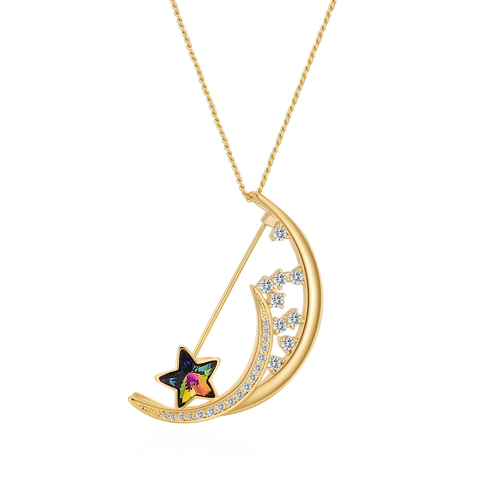 

BAFFIN Gold Color Long Chain Necklaces With Charm Moon Star Pendant Crystals From Swarovski For Women Christmas Party Jewelry