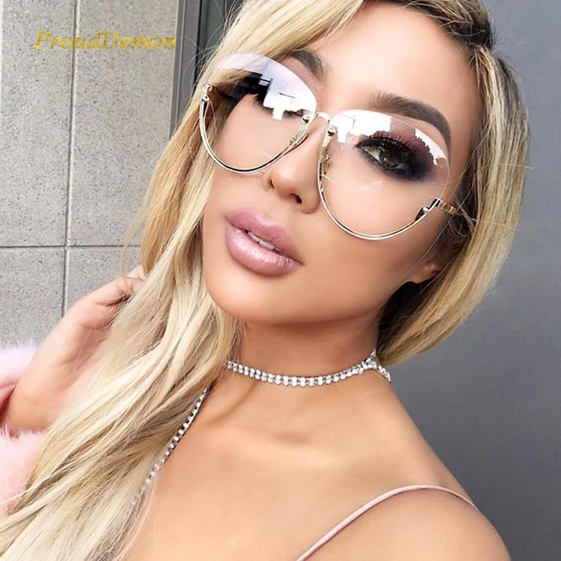 Gafas de sol de medio marco retro de color transparente para mujer, gafas de sol transparentes para leer, gafas únicas de gran tamaño Vintage|sun glasses|glasses for clear - AliExpress