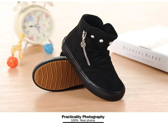Brand 2015 Autumn Children Shoes Flock Leather Flat Rubber Sole Kids Boots Abkle Short Plush Fashion Snow Boots For Girls Boys (14)