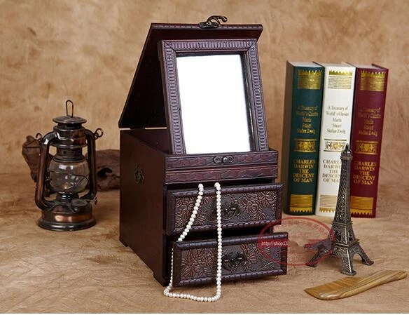 

Old China RoseWood Drawer Combined Cabinet Dressing Mirror case Storage box Chest Jewellery case