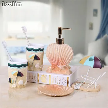 

NOOLIM Five pieces Resin bathroom set fashion resin summer beach subject bathroom set bathroom accessories