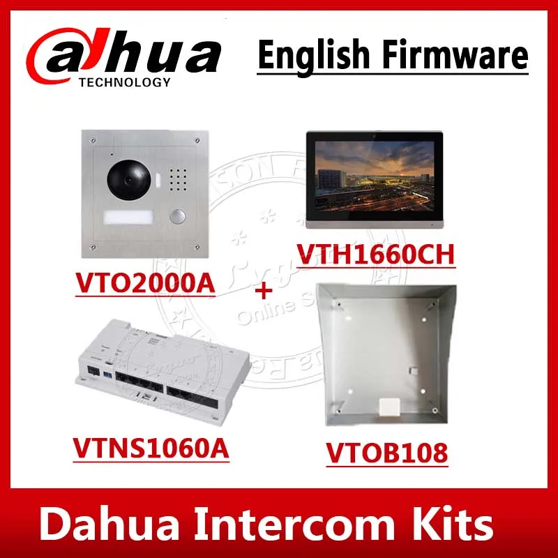 Dahua комплект видеодомофона VTO2000A VTH1660CH VTNS1060A VTOB108 10 дюймов IP система видеодомофона с логотипом английская прошивка