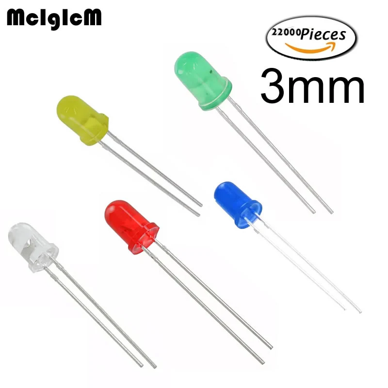 MCIGICM 22000pcs Red light-emitting diodes turn 3mm led white yellow blue green | Электронные компоненты и