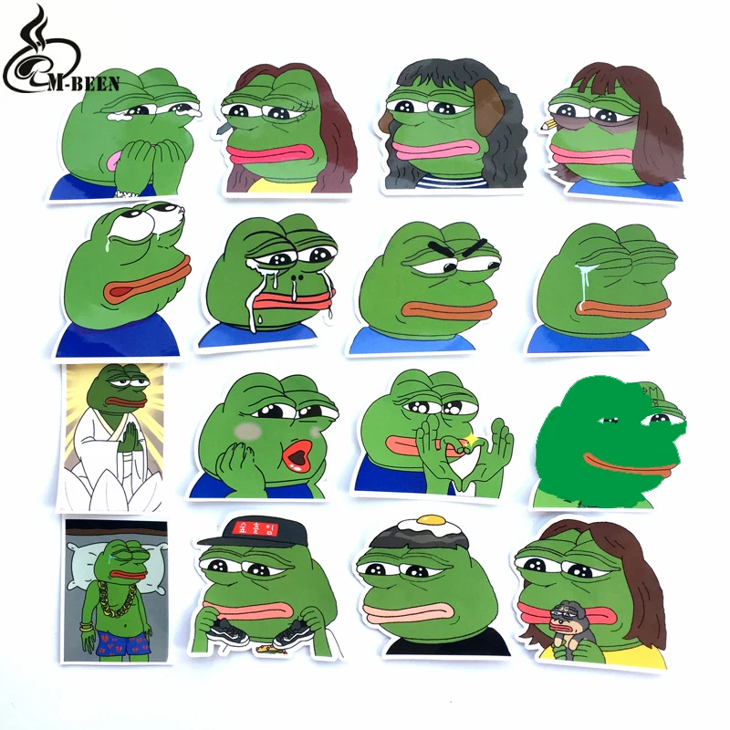 16 шт./лот пародия Pepe Sad Лягушка забавная наклейка для чемодана скейтборда ноутбука мотоцикла водонепроницаемый ПВХ Граффити автомобиля наклейки игрушки